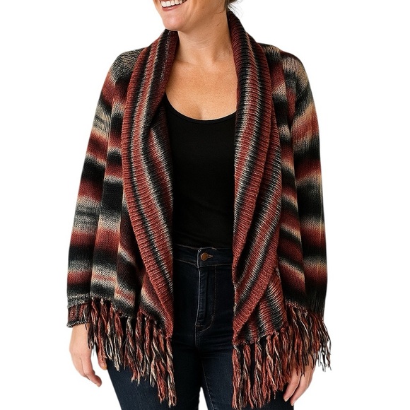 Earthbound Large Cardigan w/ Fringe Neutral Knitted Long Sleeve Asymmetr… - Picture 1 of 8